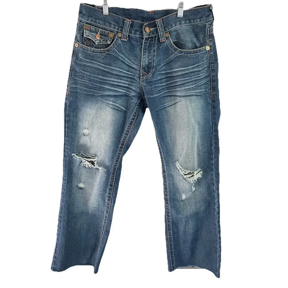True Religion Ricky No World Tour Distressed Jeans USA Made Mens 33x34 Y2K